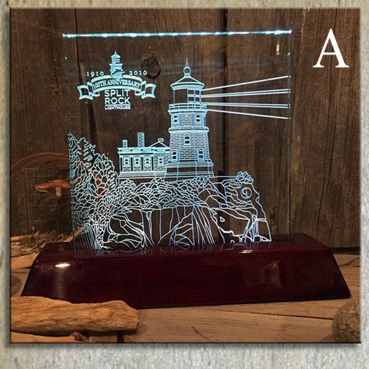 Split Rock Lighthouse (Sun-Catcher) Carved Glass (non-lit-base)